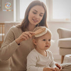 Wooden baby hair brush and comb set with soft goat bristles
