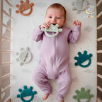 SunnyTeether silicone baby teether in yellow sun design