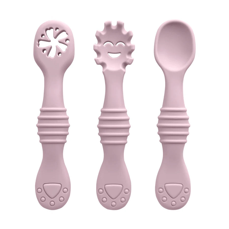 Dishwasher safe baby spoons in pink, blue, and green